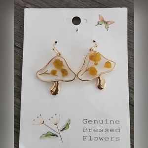 Pressed Flower Mushroom Earrings